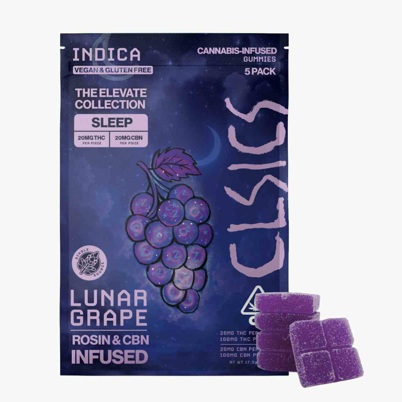 Lunar Grape CBN/THC - 5pk GUMMIES LIVE ROSIN INFUSED