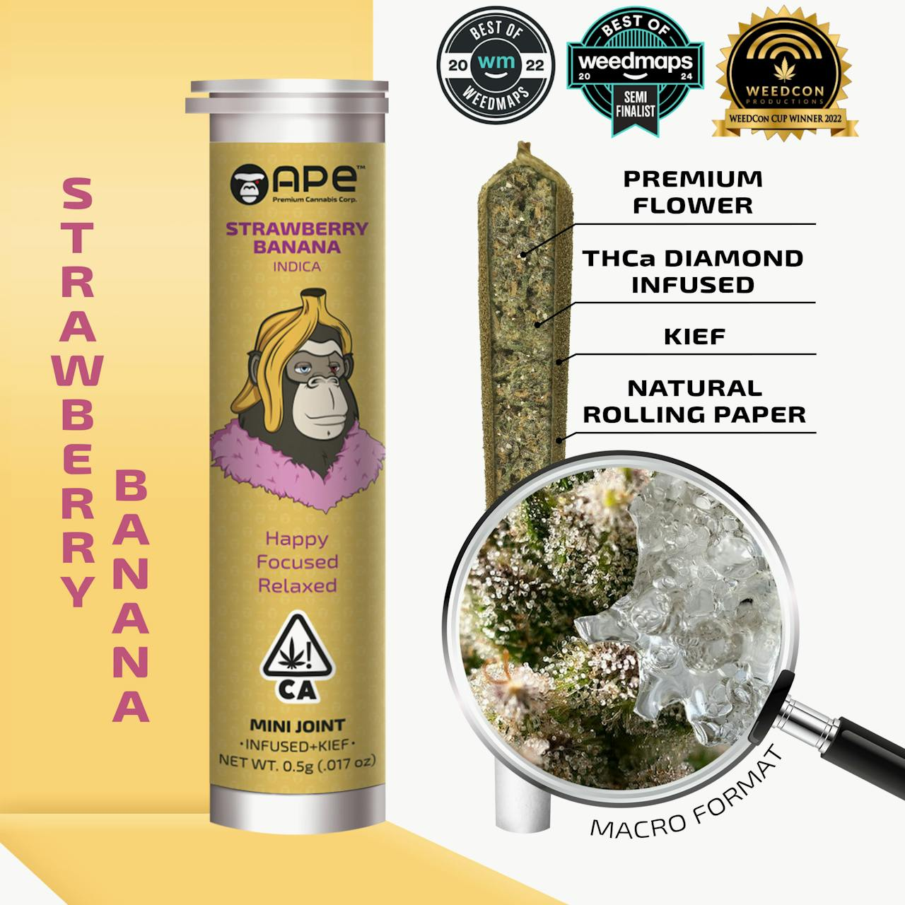 STRAWBERRY BANANA - Mini Joint Infused + Kief (0.5g)