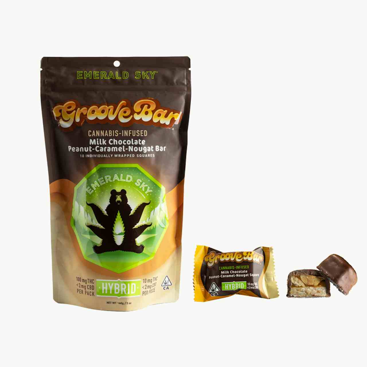GrooveBar Milk Chocolate Peanut-Caramel-Nougat Bar - Hybrid 100mg 10pk