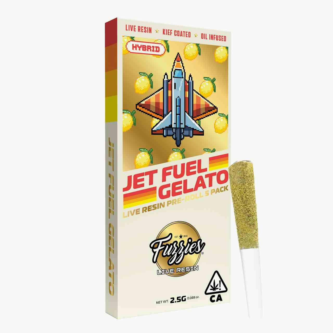 Fuzzies Live Resin 2.5g 5-Pack Infused Pre-Rolls - Jet Fuel Gelato - Hybrid