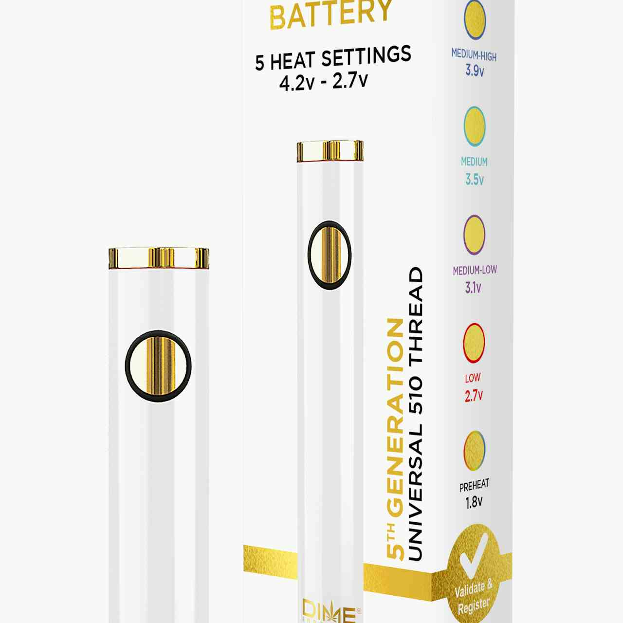 Dime Industries 5th Generation 510 Thread Battery - White (2023)